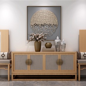 新中式 电视柜 装饰柜装饰品椅子组合