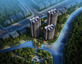 现代 鸟瞰图 小区鸟瞰