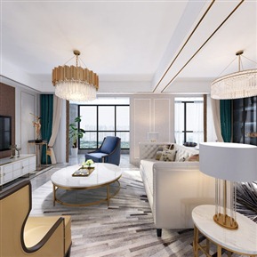 现代 客餐厅 客厅餐厅书房全景