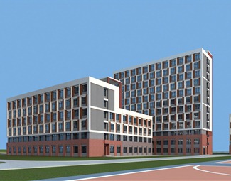 现代室外宿舍楼建筑3d模型下载-3d溜溜网
