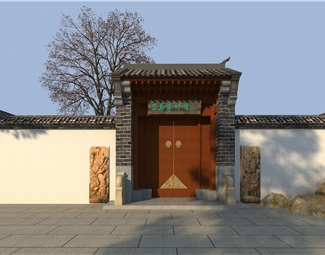 中式徽派围墙大门