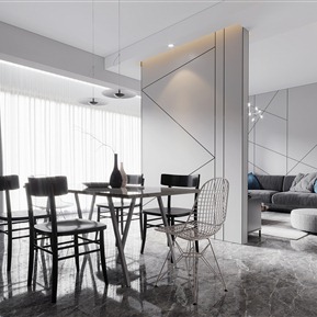 现代 客餐厅 黑白灰