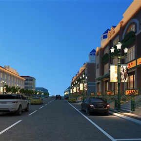 欧式 商业街 高档商业沿街夜景