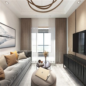 现代 客餐厅 客厅 餐厅 餐桌椅 布艺沙发组合 吊灯 摆件 酒柜 饰品