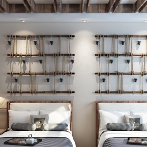 新中式 双人床 禅意墙饰竹子石头