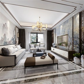 新中式 客厅 客厅楼梯间 全景