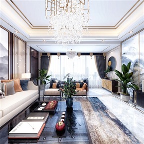 新中式 客厅 客餐厅阳台