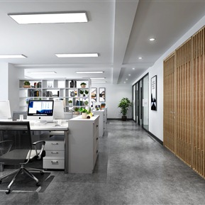 现代 公共办公区 原木会议室敞开办公室组合