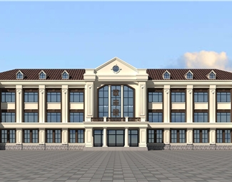 简欧三层公共建筑3d模型下载-3d溜溜网