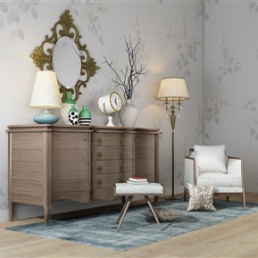 美式 斗柜 休闲椅 落地灯边几组合