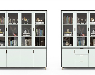 现代白色玻璃书柜