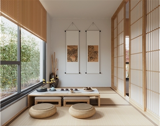 日式茶台背景墙
