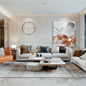 轻奢 客厅 客餐厅人视