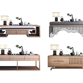 新中式 边柜 茶几边柜组合