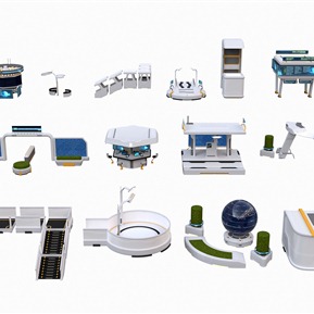 现代 一体机 未来科幻城市街区公共设施站台道路