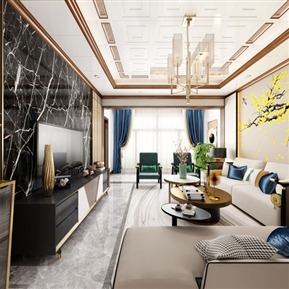 新中式 客餐厅 客餐厅全景