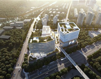 现代 鸟瞰图 公建黄昏鸟瞰