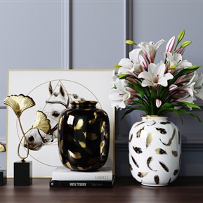 现代 摆件 羽毛纹花瓶摆件