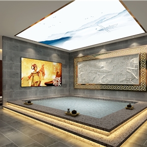 新中式 洗浴中心 洗浴足疗会所公共洗浴泡澡区