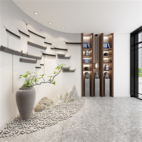 新中式 休闲区 软装店全景