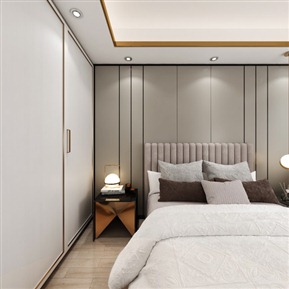 现代 卧室 卧室床具电视柜化妆桌全景