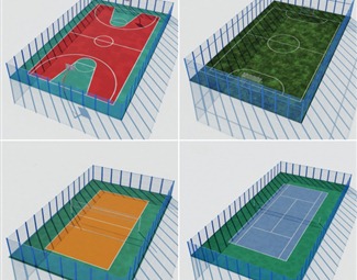 现代室外羽毛球场3d模型下载