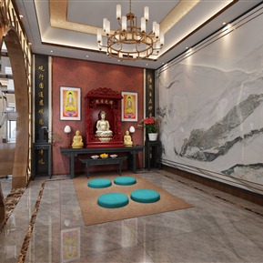 新中式 佛堂 别墅客餐厅
