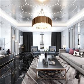 后现代 客厅 高级黑白灰全景