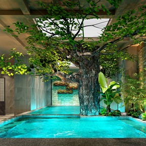 新中式 洗浴中心 浴场大厅淋浴泳池