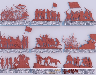 现代 城市雕塑 红军抗战人物雕塑