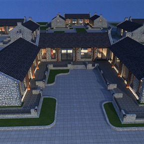 新中式 建筑 夜景