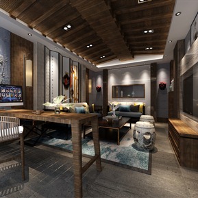 新中式 接待区 民宿商展 办公洽谈室