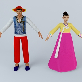 现代 双人 朝鲜族服饰