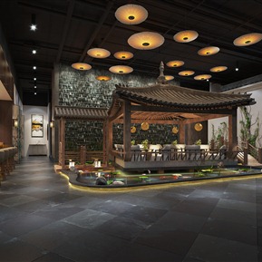 中式 会所 室内造景