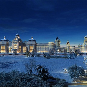 欧式 雪景 城堡夜景雪景景观