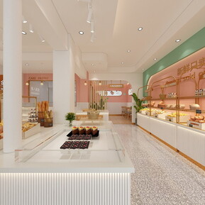 现代 蛋糕店 面包店全景