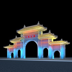 中式 大门 冰灯