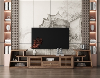 新中式电视柜电视墙