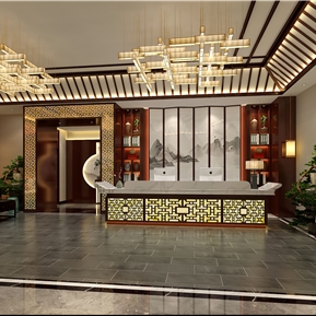 新中式 会所大厅 养生洗浴足浴会所大厅