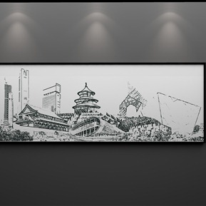 现代 建筑画 简约城市剪影装饰画
