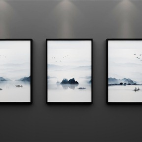 新中式 风景画 山水画装饰画无框画