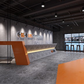 现代 前台 吧台 休闲桌椅 酒架 健身房吧台 挂画 饰品 摆件