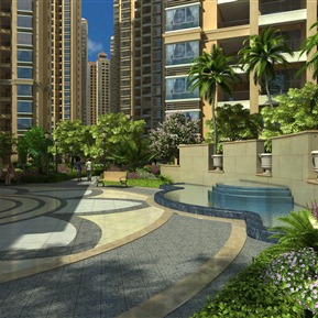 简欧 园林景观 高档小区高层