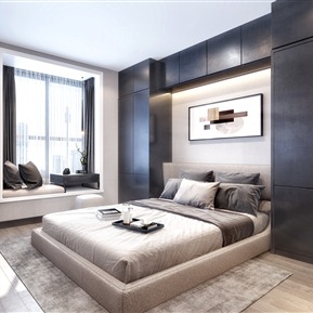 现代 卧室 黑白灰主卧室