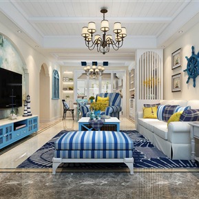 地中海 客餐厅 客厅沙发茶几餐厅餐桌组合