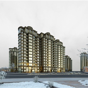 现代 住宅区 雪景 景观规划