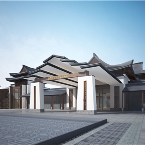 新中式 酒店建筑 酒店门口