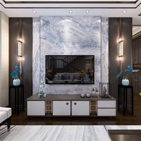 新中式 客厅 客餐厅茶室 全景