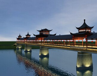 中式古建廊桥