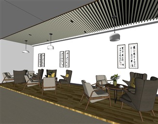 新中式新中式展厅su模型下载